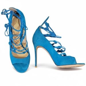 Gianvito Rossi Marquis Blue Suede Sandals Heels in Box sz 8